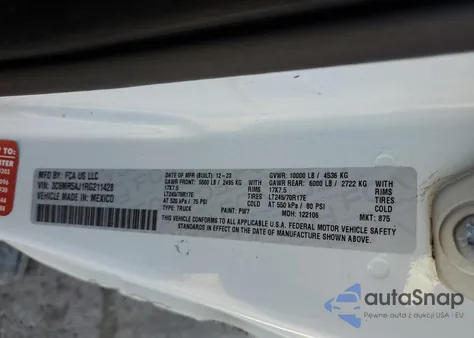 2024 Ram 2500 Tradesman from USA, damaged, VIN 3C6MR5AJ1RG211428